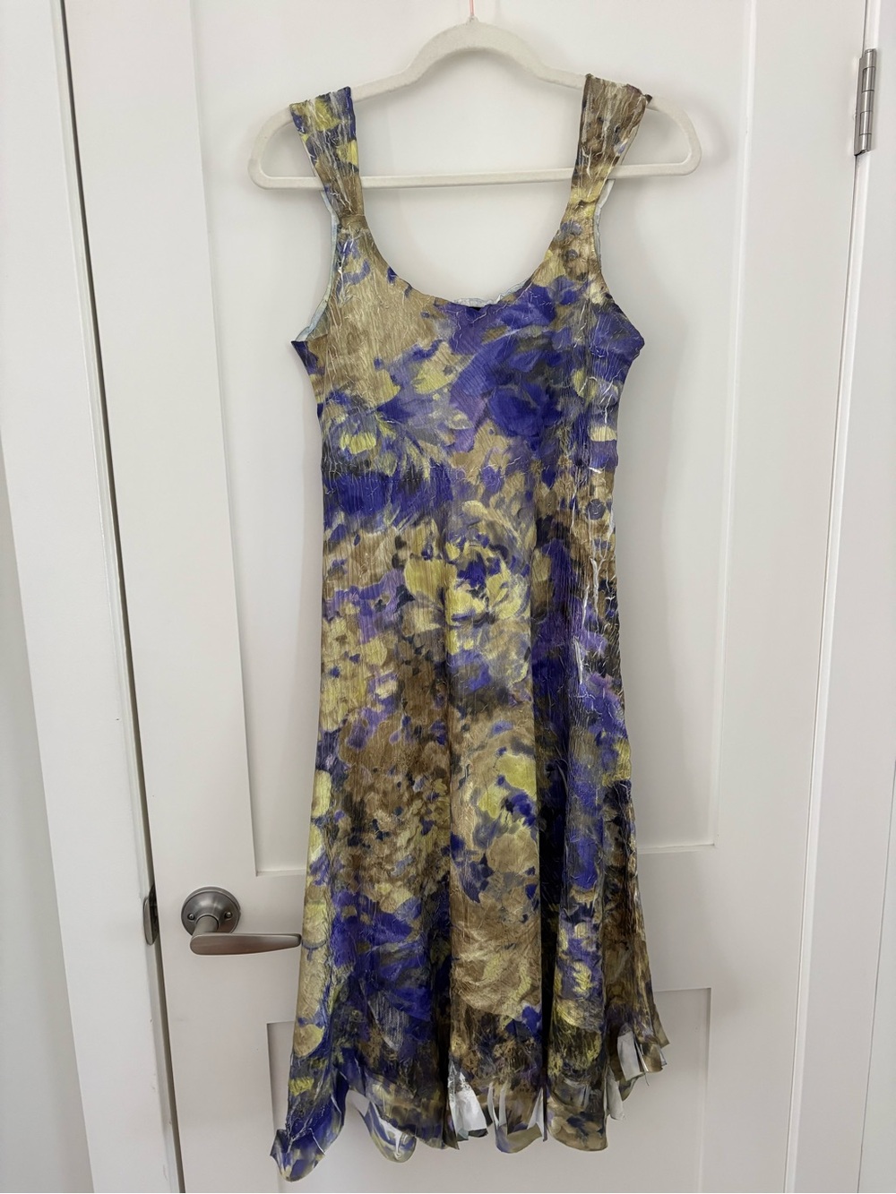 Komarov Crinkle Floral Sleeveless Dress L β Made in USA event wedding guest